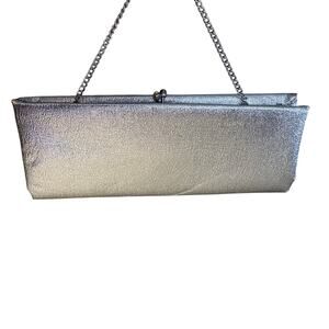 Vintage, Silver Textured Clutch Bag, Textured Opening, Chain Strap, Glam, Dressy
